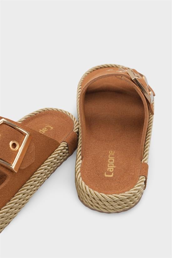 Capone Keslie Suede Look Metal Buckle Comfort Women Tan Sandal image 5