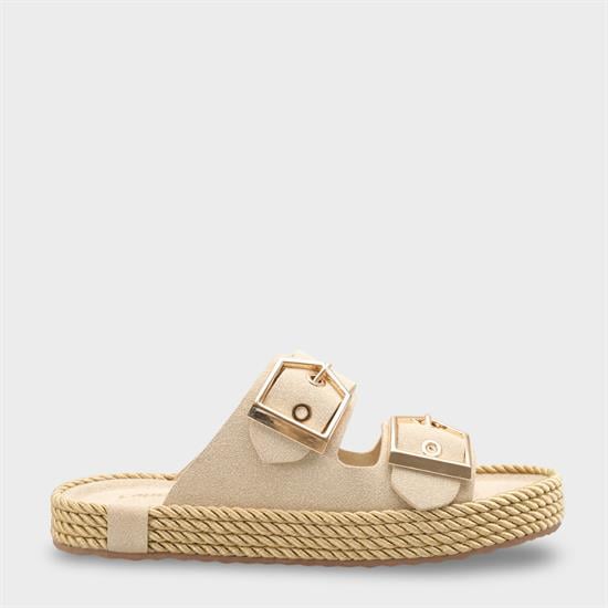 Capone Keslie Suede Look Metal Buckle Comfort Women Beige Sandal image 2