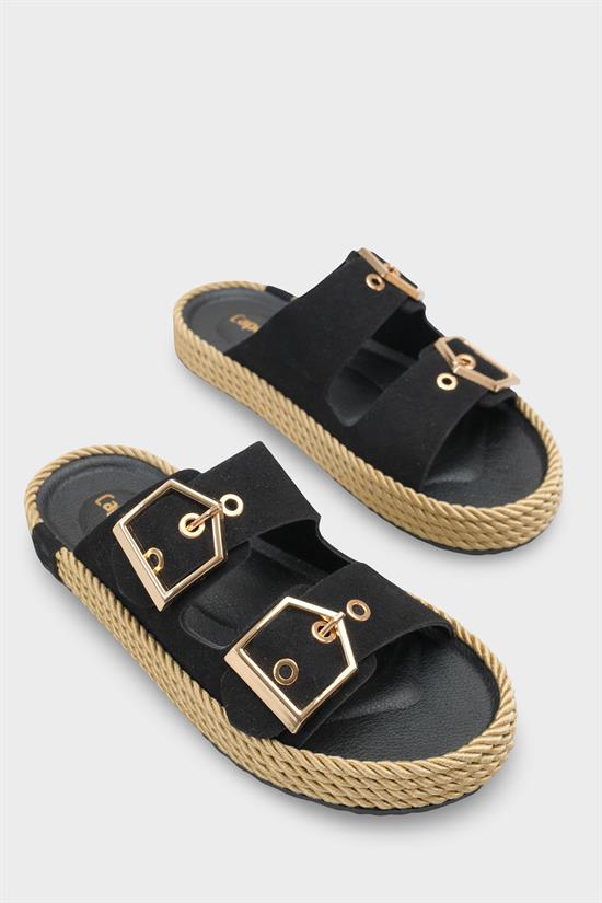 Capone Keslie Suede Look Metal Buckle Comfort Women Black Sandal image 3