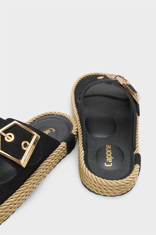 Capone Keslie Suede Look Metal Buckle Comfort Women Black Sandal image 5