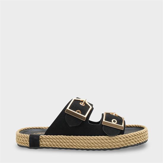 Capone Keslie Suede Look Metal Buckle Comfort Women Black Sandal image 2