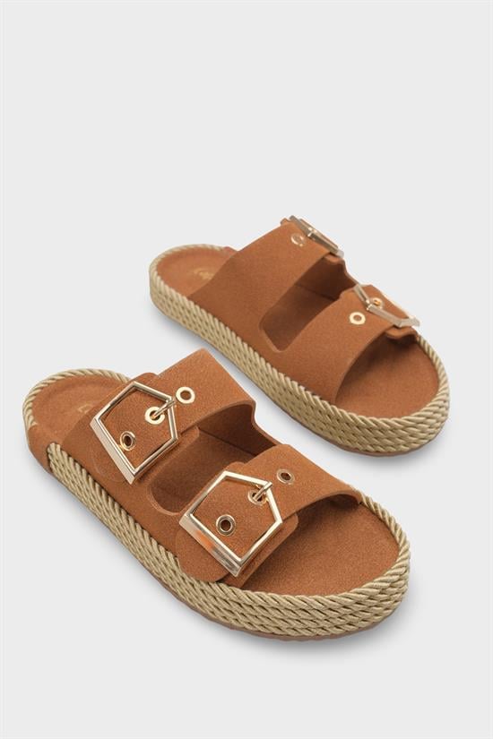 Capone Keslie Suede Look Metal Buckle Comfort Women Tan Sandal image 3