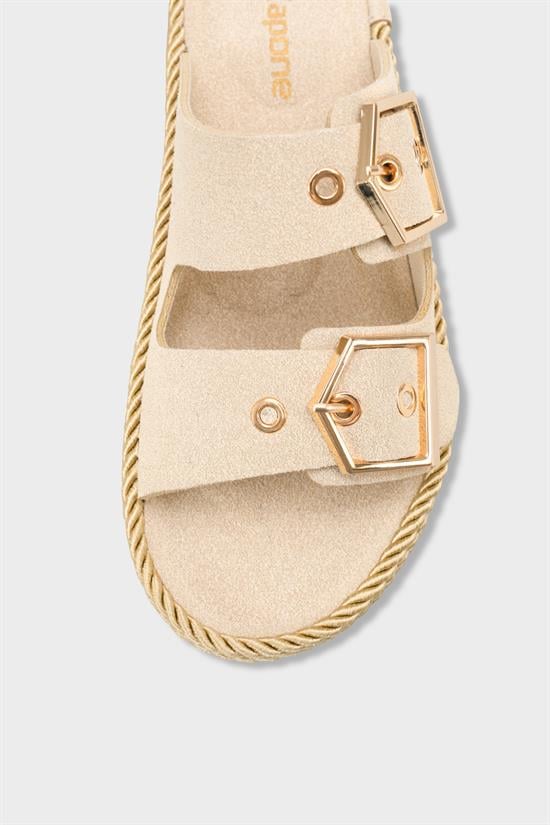 Capone Keslie Suede Look Metal Buckle Comfort Women Beige Sandal image 4