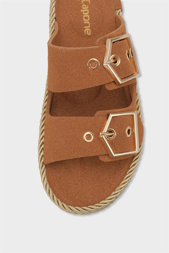 Capone Keslie Suede Look Metal Buckle Comfort Women Tan Sandal image 4