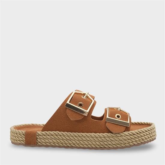 Capone Keslie Suede Look Metal Buckle Comfort Women Tan Sandal image 2