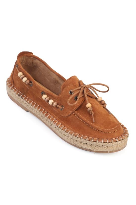 Capone Kriste Genuine Leather Suede Espadrille Sole Beaded Women Tan Loafer