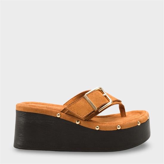 Capone Kristi Wedge Heel Thong Women Sued Tan Clog image 2