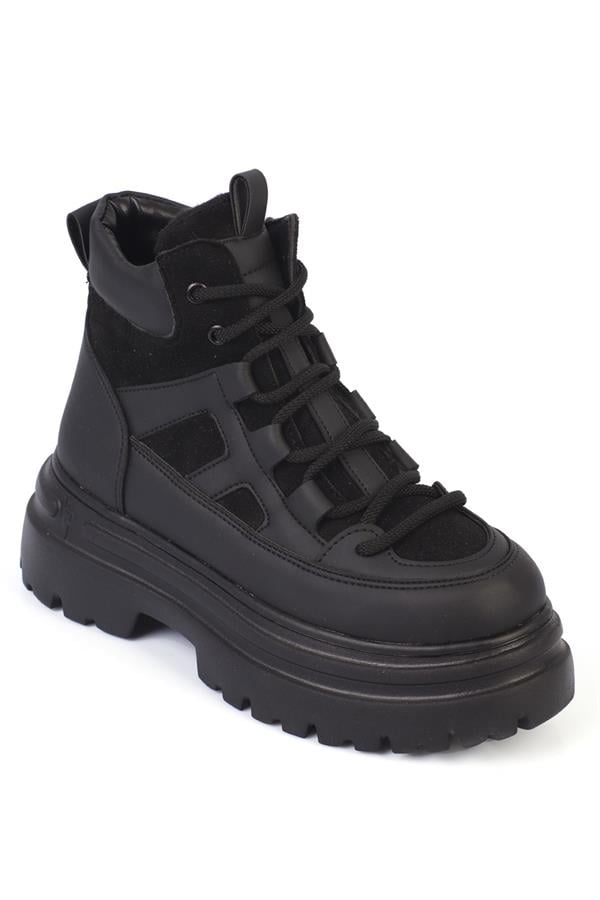 Capone Laced Track Sole Women Black Sports Boots