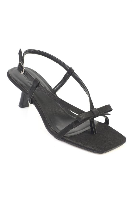 Capone Lacey Satin Mid Heel Square Toe Women Satin Black Sandal