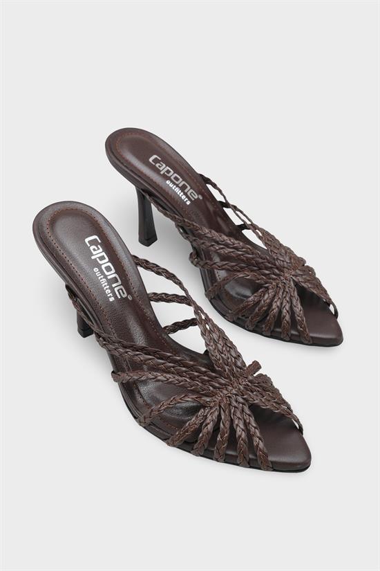Capone Lacie Woven Mid Heel Elegant Women Brown Sandal image 3
