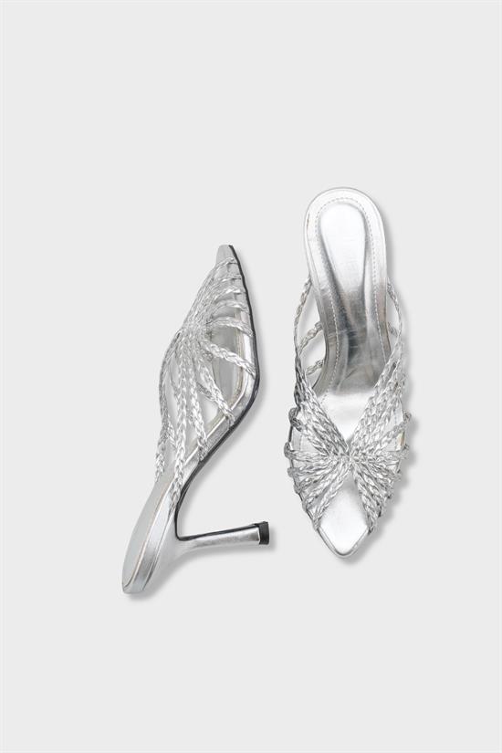 Capone Lacie Woven Mid Heel Elegant Women Silver Sandal image 6