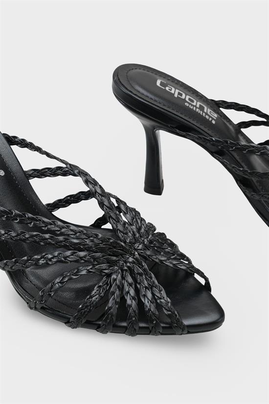 Capone Lacie Woven Mid Heel Elegant Women Black Sandal image 5