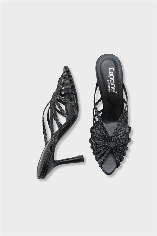 Capone Lacie Woven Mid Heel Elegant Women Black Sandal image 6