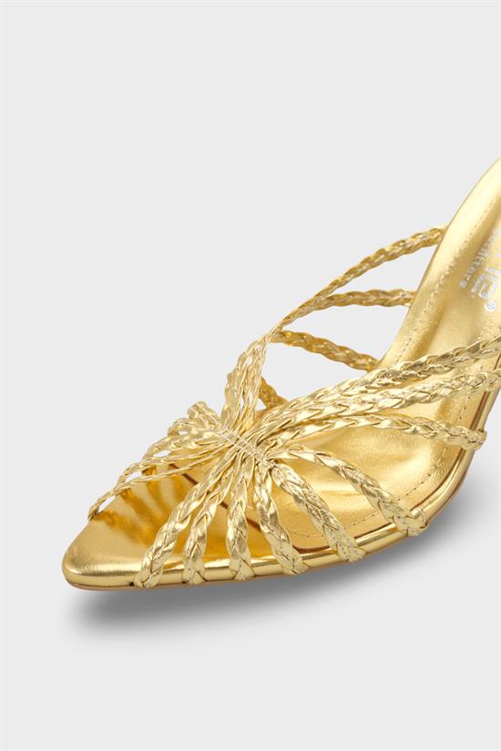 Capone Lacie Woven Mid Heel Elegant Women Gold Sandal image 4