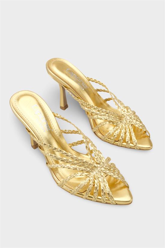 Capone Lacie Woven Mid Heel Elegant Women Gold Sandal image 3