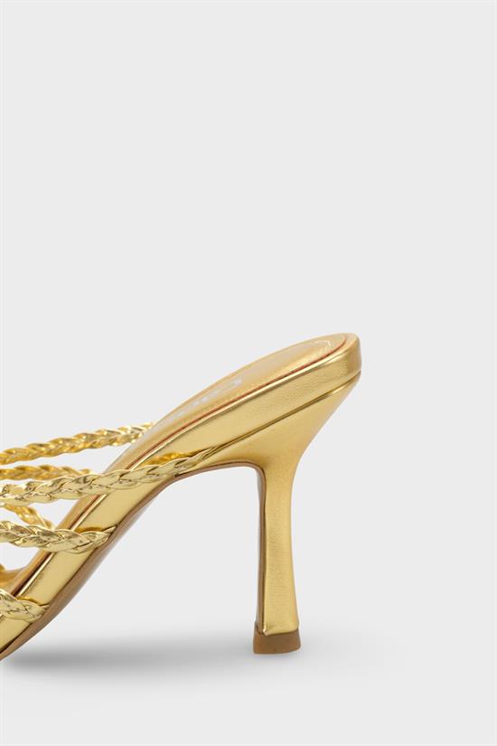 Capone Lacie Woven Mid Heel Elegant Women Gold Sandal image 5