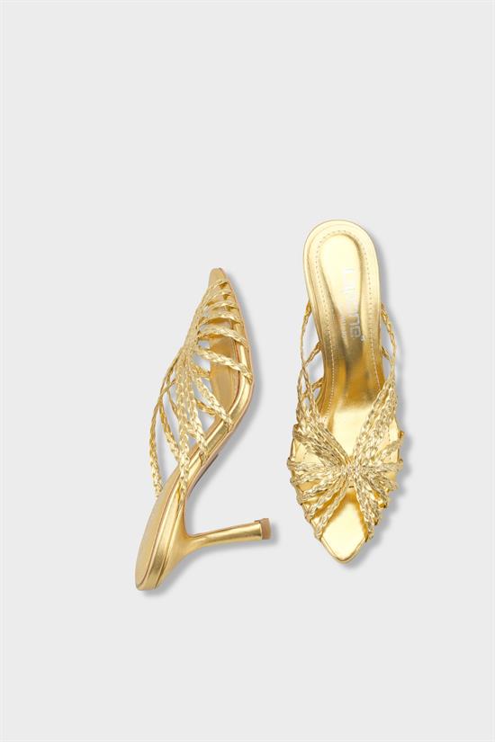 Capone Lacie Woven Mid Heel Elegant Women Gold Sandal image 6