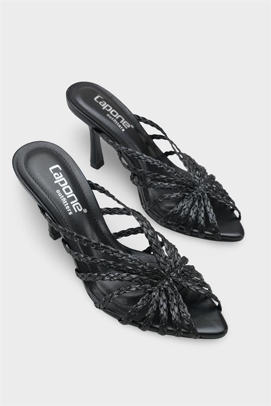 Capone Lacie Woven Mid Heel Elegant Women Black Sandal image 3