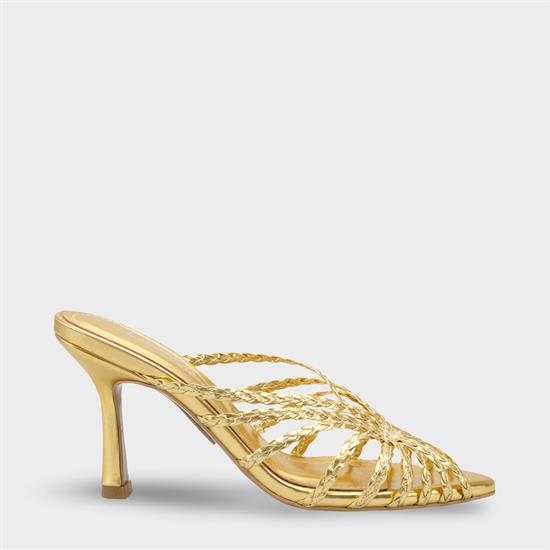 Capone Lacie Woven Mid Heel Elegant Women Gold Sandal image 2
