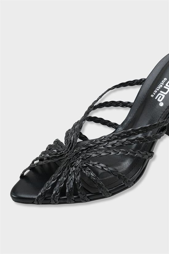 Capone Lacie Woven Mid Heel Elegant Women Black Sandal image 4