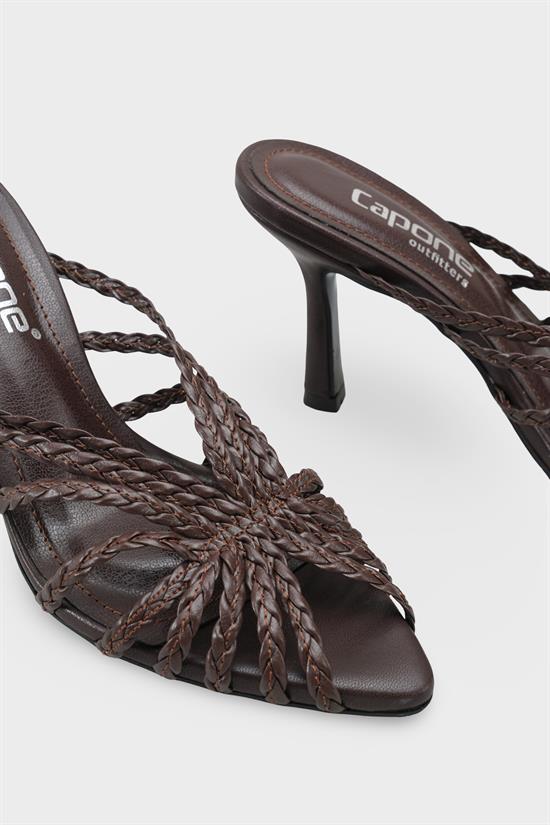Capone Lacie Woven Mid Heel Elegant Women Brown Sandal image 5