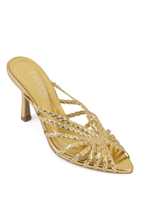 Capone Lacie Woven Mid Heel Elegant Women Gold Sandal