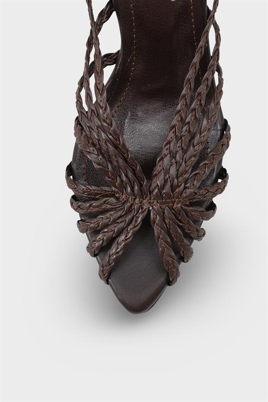 Capone Lacie Woven Mid Heel Elegant Women Brown Sandal image 4