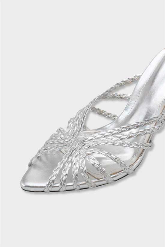 Capone Lacie Woven Mid Heel Elegant Women Silver Sandal image 4
