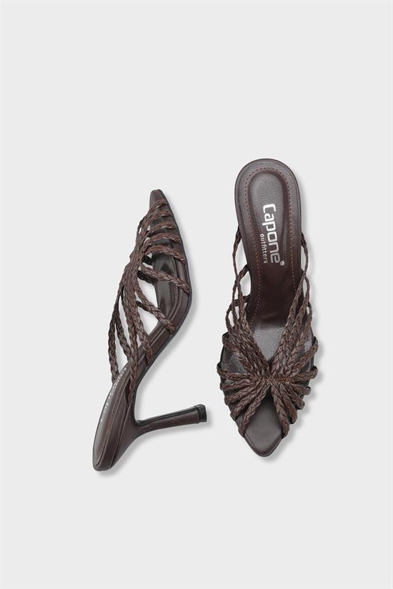 Capone Lacie Woven Mid Heel Elegant Women Brown Sandal image 6