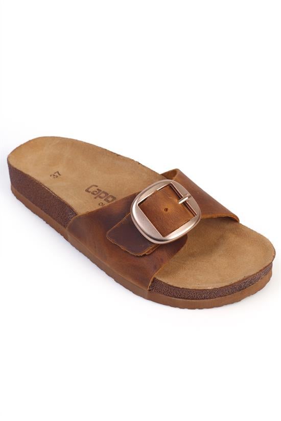 Capone Large Buckled Anatomical Cork Sole Leather Sandal