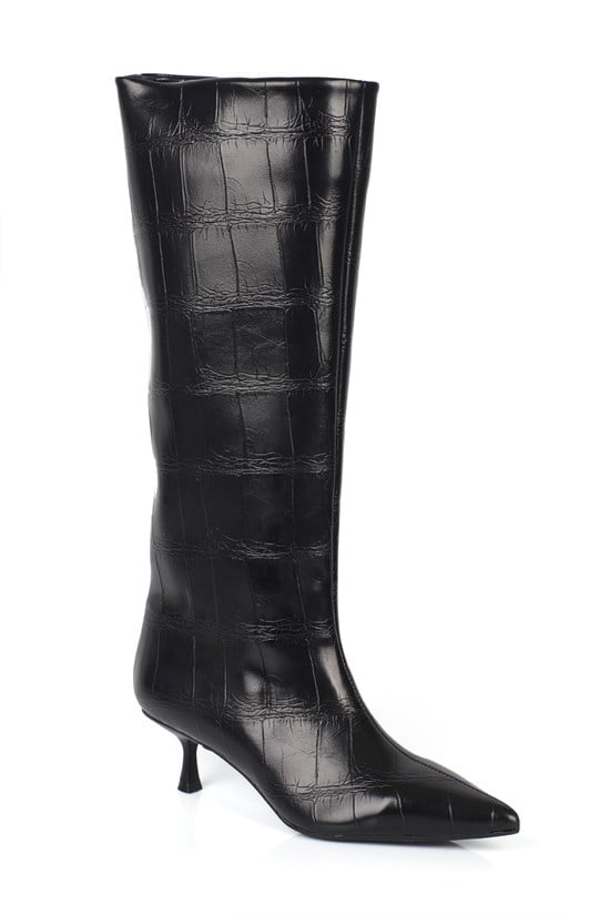 Capone Leila Side Zip Pointed Toe Elegant Mid Heel Women Black Boot