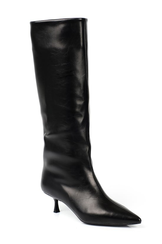 Capone Leila Side Zip Pointed Toe Elegant Mid Heel Women Black Boot