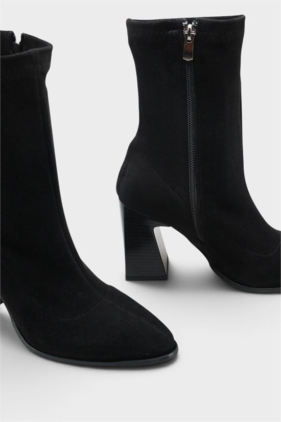 Capone Lenka Stretch Side Zip Pointed Toe Heeled Women Sued Black Ankle Boot image 4