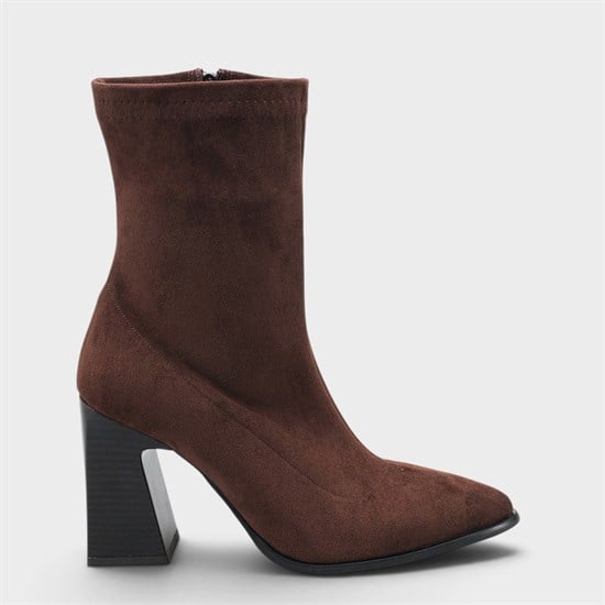 Capone Lenka Stretch Side Zip Pointed Toe Heeled Women Sued Brown Ankle Boot image 2