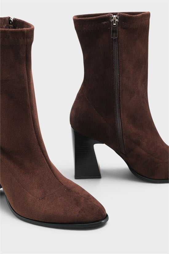 Capone Lenka Stretch Side Zip Pointed Toe Heeled Women Sued Brown Ankle Boot image 4