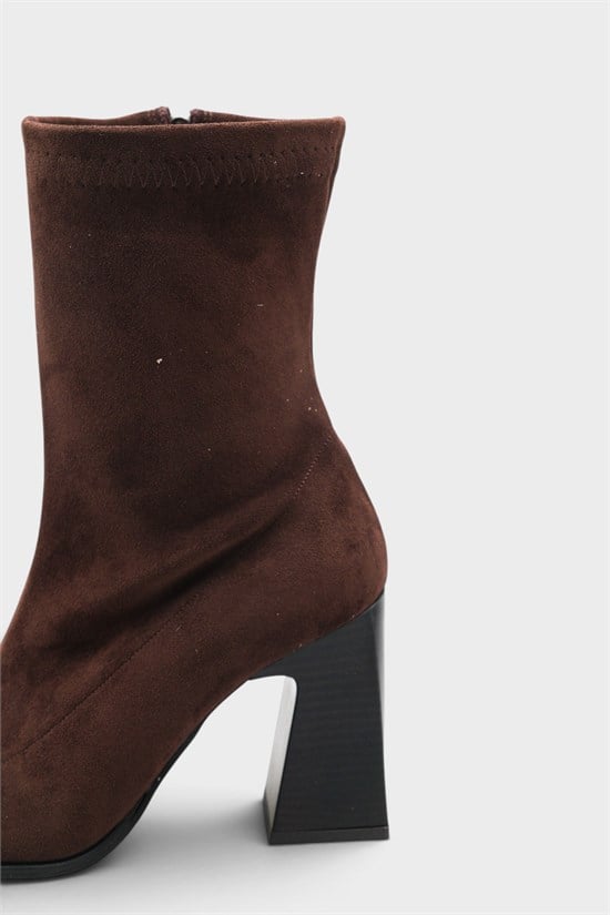 Capone Lenka Stretch Side Zip Pointed Toe Heeled Women Sued Brown Ankle Boot image 6