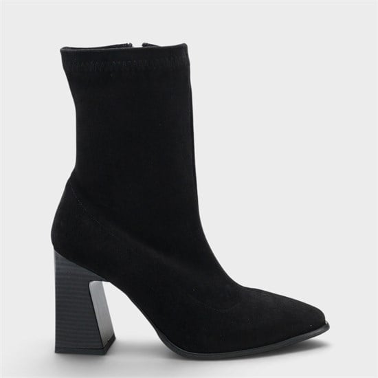 Capone Lenka Stretch Side Zip Pointed Toe Heeled Women Sued Black Ankle Boot image 2