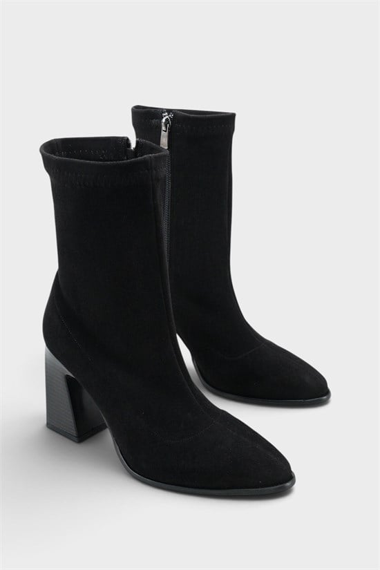 Capone Lenka Stretch Side Zip Pointed Toe Heeled Women Sued Black Ankle Boot image 3