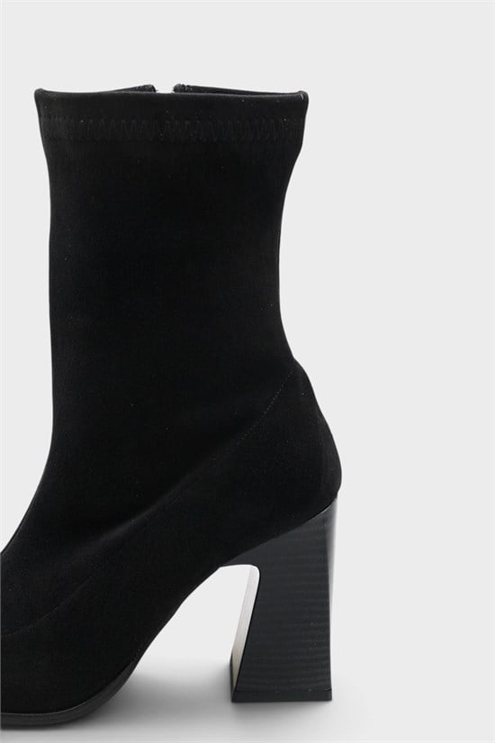 Capone Lenka Stretch Side Zip Pointed Toe Heeled Women Sued Black Ankle Boot image 6