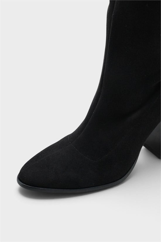 Capone Lenka Stretch Side Zip Pointed Toe Heeled Women Sued Black Ankle Boot image 5