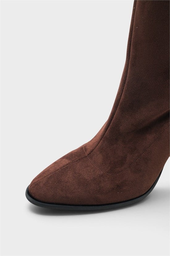 Capone Lenka Stretch Side Zip Pointed Toe Heeled Women Sued Brown Ankle Boot image 5