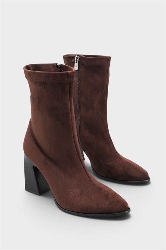 Capone Lenka Stretch Side Zip Pointed Toe Heeled Women Sued Brown Ankle Boot image 3