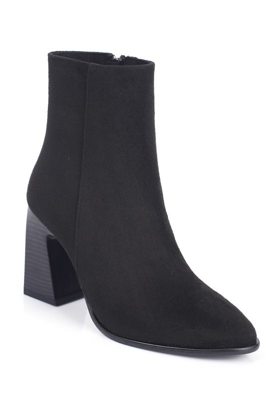 Capone Lenka Stretch Side Zip Pointed Toe Heeled Women Sued Black Ankle Boot