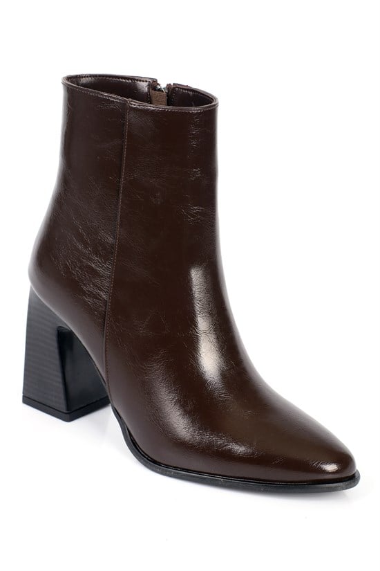 Capone Lenka Stretch Side Zip Pointed Toe Heeled Women Brown Ankle Boot