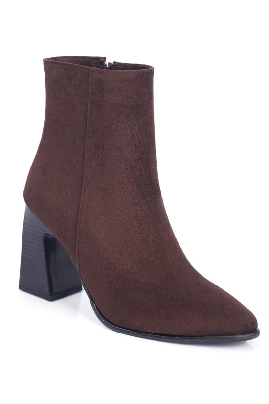 Capone Lenka Stretch Side Zip Pointed Toe Heeled Women Sued Brown Ankle Boot