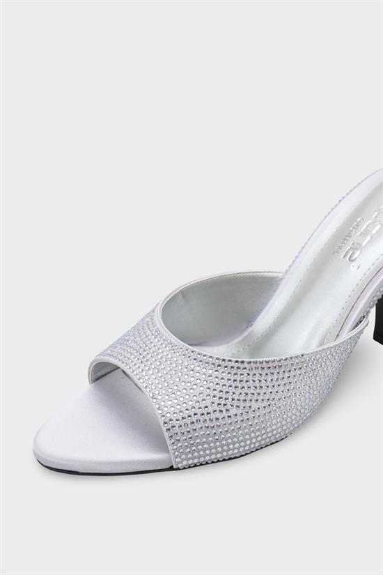 Capone Lenore Crystal Embellished Wedge Mid Heel Satin Women Silver Sandal image 4