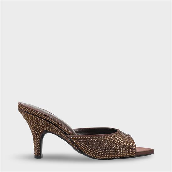 Capone Lenore Crystal Embellished Wedge Mid Heel Satin Women Satin Brown Sandal image 2