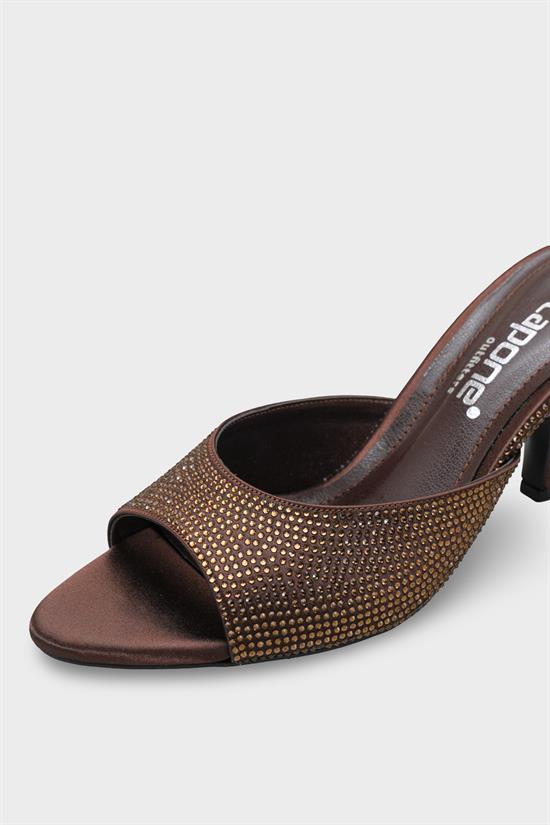 Capone Lenore Crystal Embellished Wedge Mid Heel Satin Women Satin Brown Sandal image 4