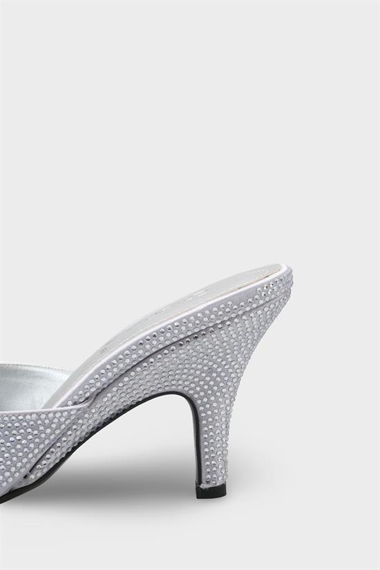 Capone Lenore Crystal Embellished Wedge Mid Heel Satin Women Silver Sandal image 5