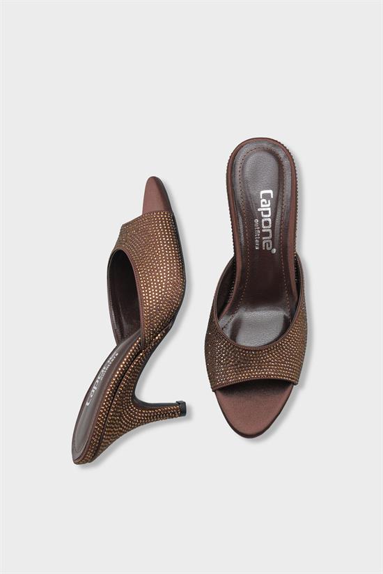 Capone Lenore Crystal Embellished Wedge Mid Heel Satin Women Satin Brown Sandal image 6